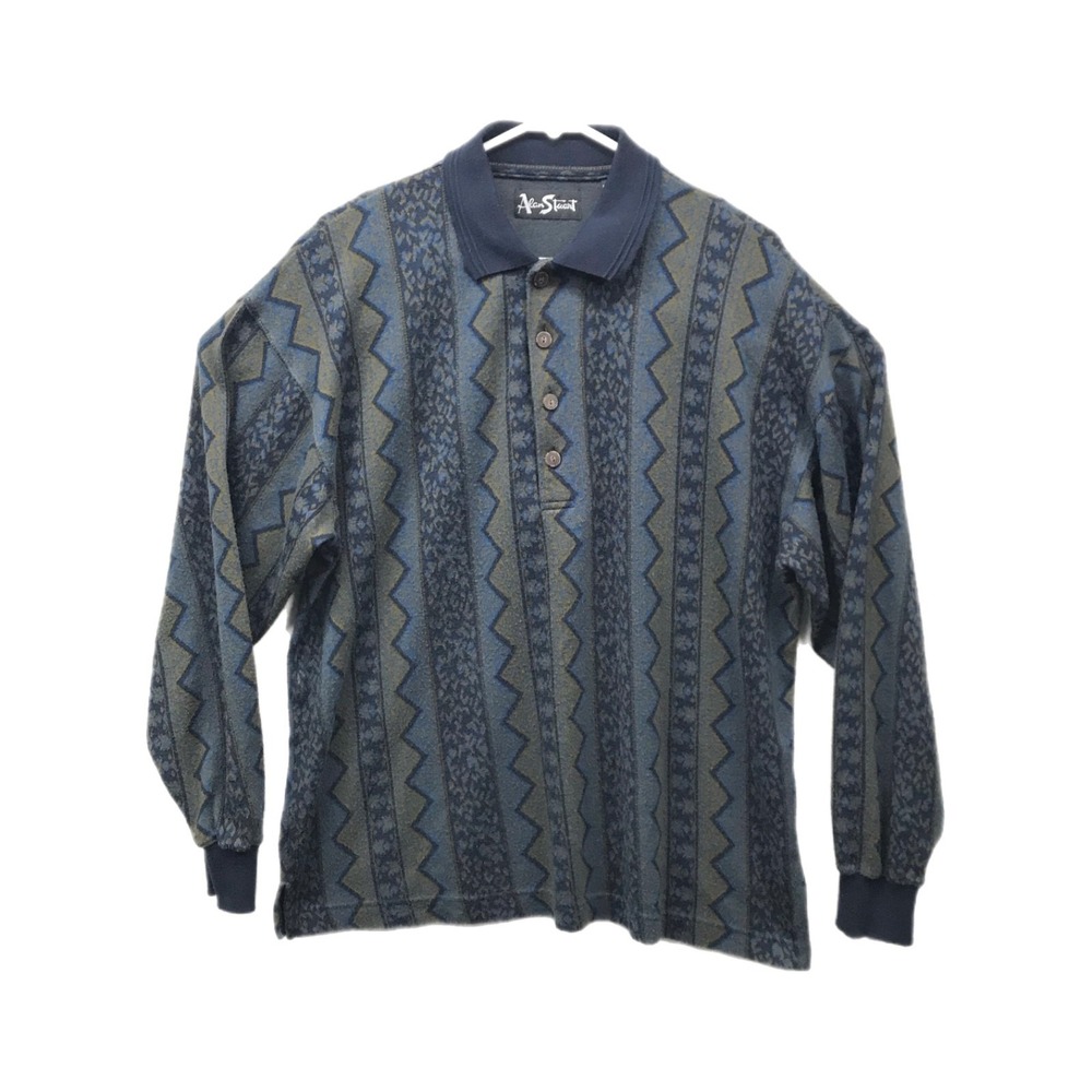 Vtg 90s Alan Stuart Polo Shirt Mens M Long Sleeve Abstract Geometric Retro